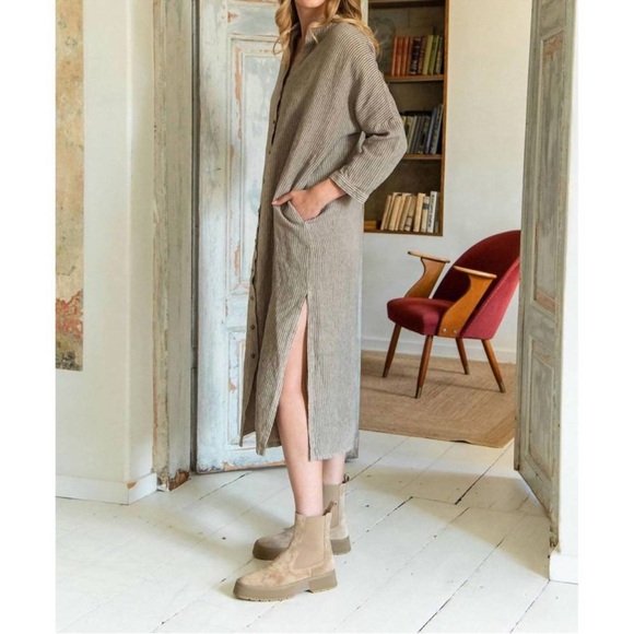 SAUTHS linen maxi dress in almond stripes large - Picture 4 of 15